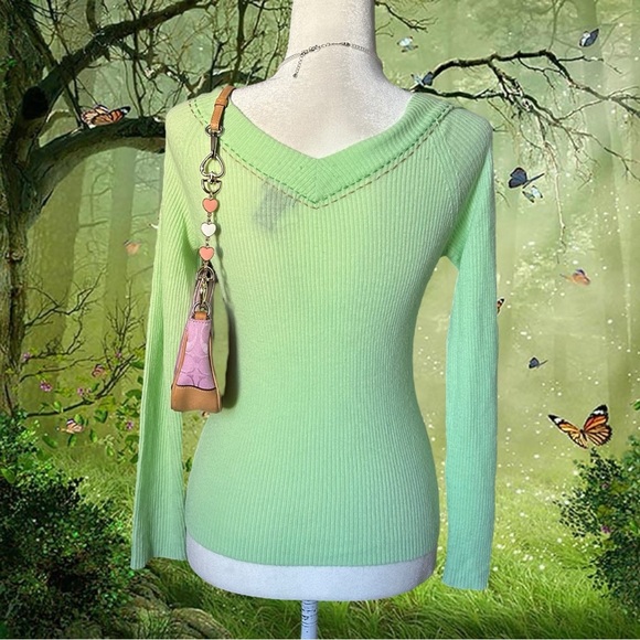 Y2k Wet Seal Lime Green Pullover Sweater Top Size L - Picture 7 of 9